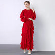 Fashion Ruffle Flare Pleated Maxi Dress