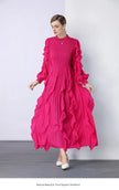 Fashion Ruffle Flare Pleated Maxi Dress