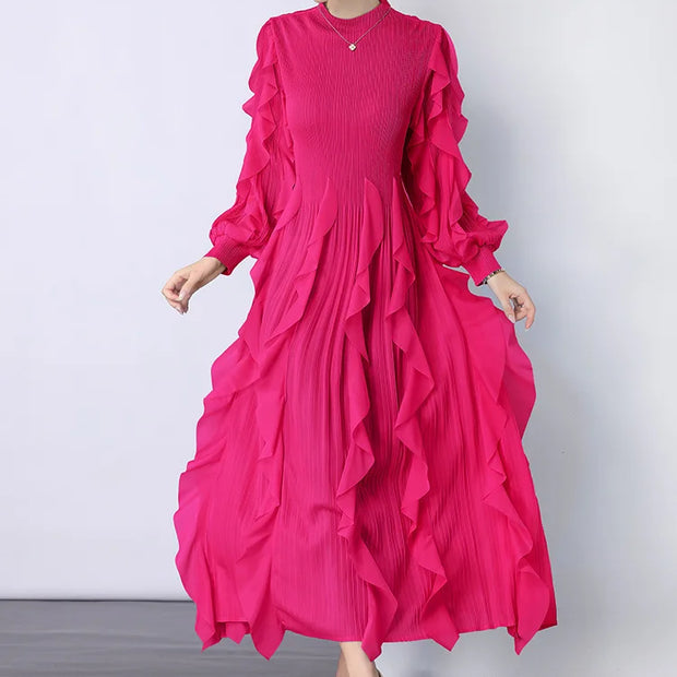 Fashion Ruffle Flare Pleated Maxi Dress