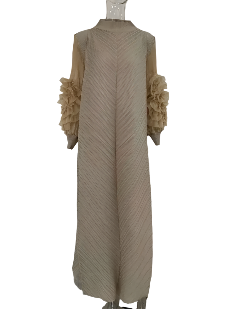 Maxi Pleated Round Neck Spliced Dress