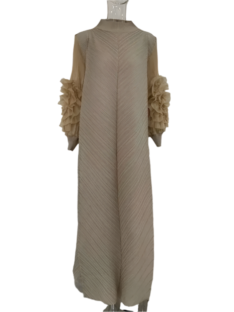 Maxi Pleated Round Neck Spliced Dress