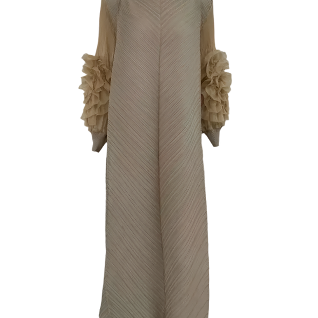 Maxi Pleated Round Neck Spliced Dress