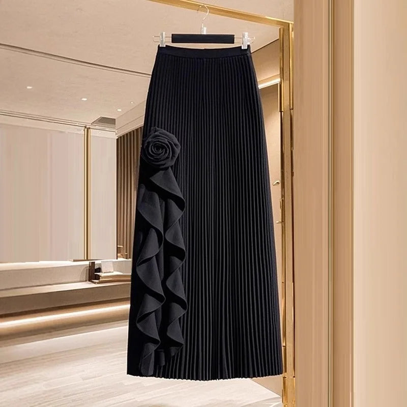 Elegant Floral Pleated Midi Skirt