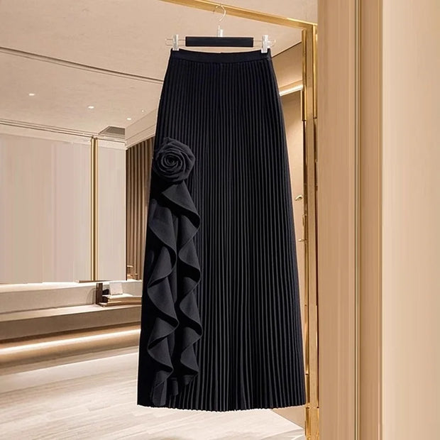 Elegant Floral Pleated Midi Skirt