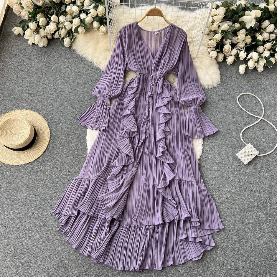 Chiffon Pleated Vintage Flare Dress