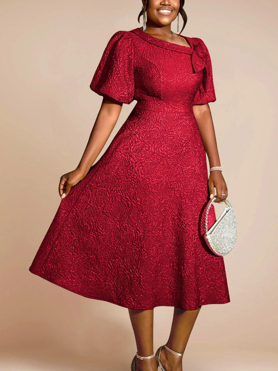 Jacquard A Line 3D Flower Dress