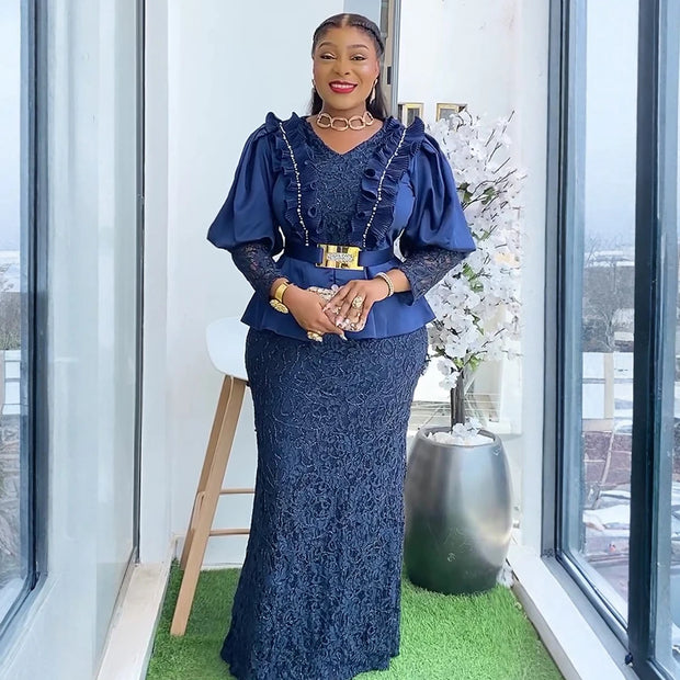 Elegant African Lace Maxi Dress