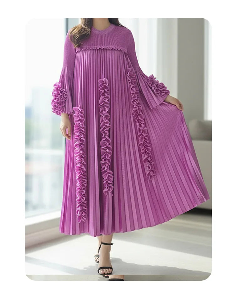 Elegant Selvedge Patchwork Pleated Dress