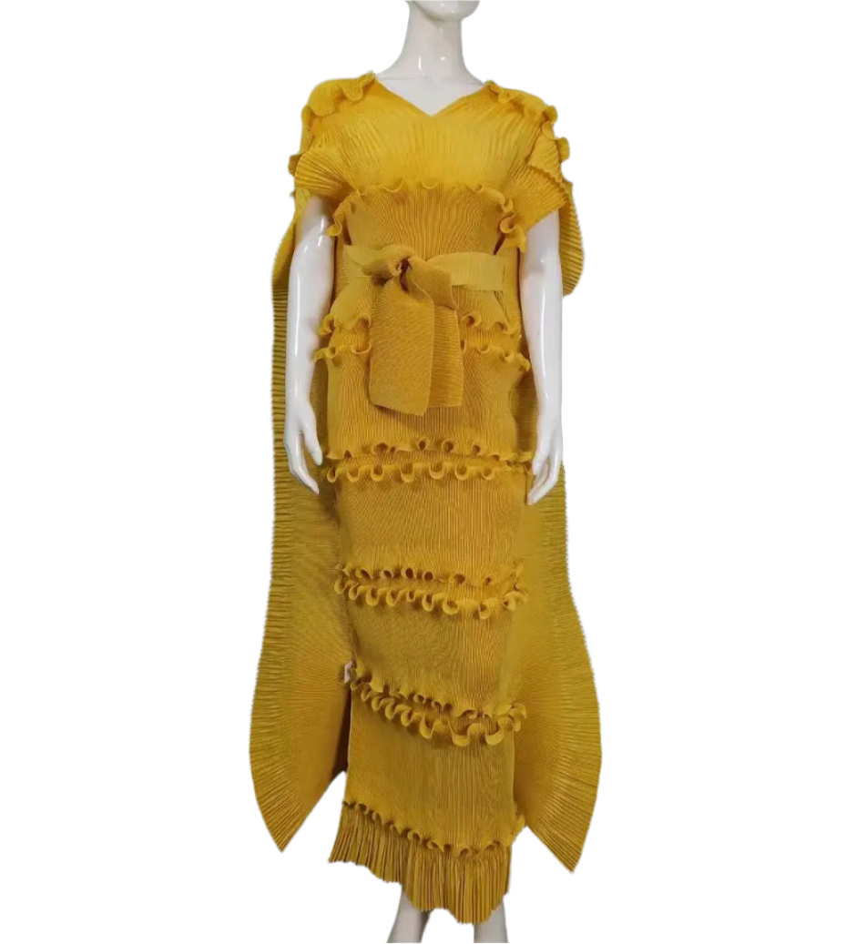 Pleated 3D Shawl Style Dress