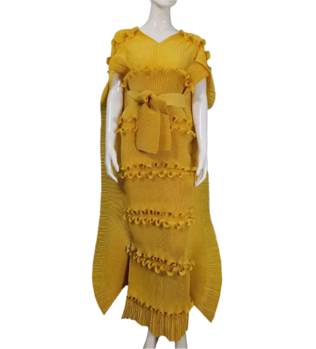 Pleated 3D Shawl Style Dress