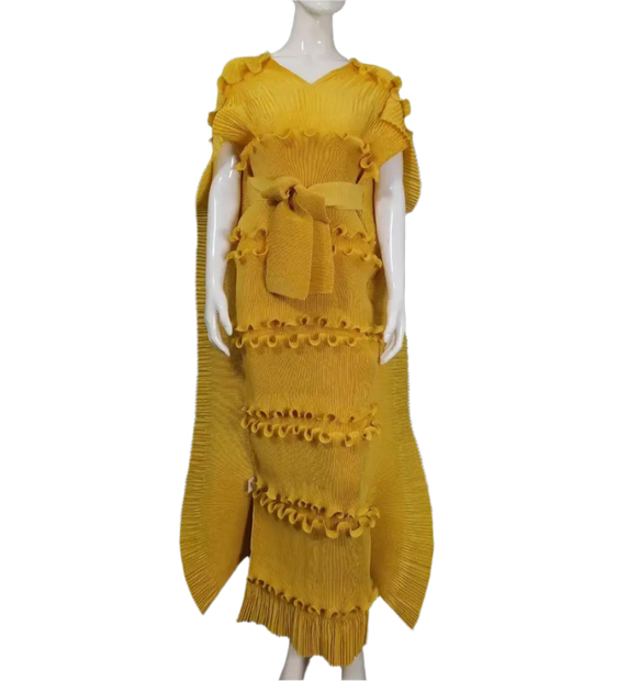 Pleated 3D Shawl Style Dress