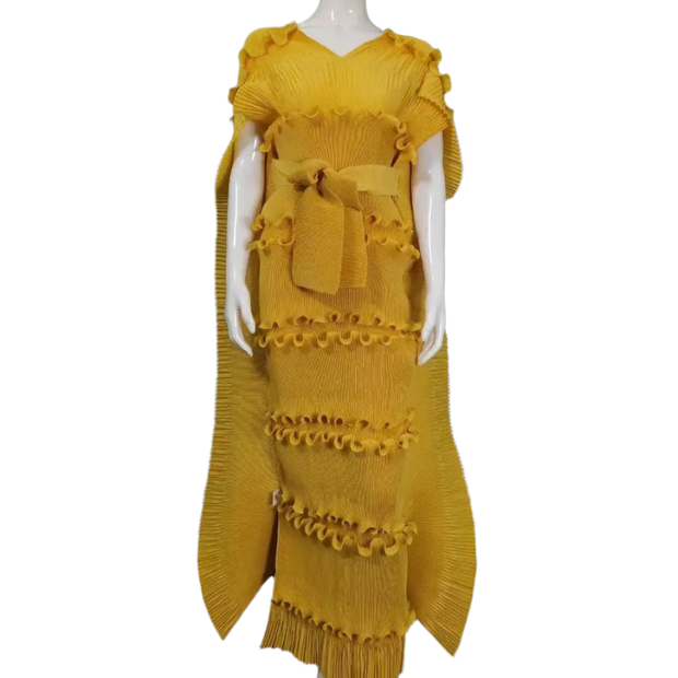 Pleated 3D Shawl Style Dress