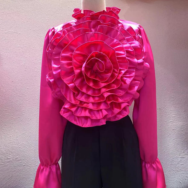 High-Grade 3D Flower Silky Blouse