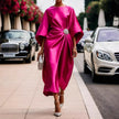 Elegant Champagne Cocktail Party Satin Midi Dress