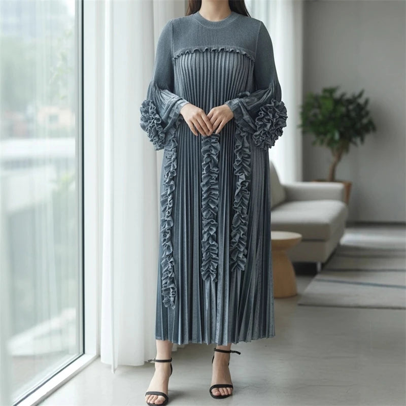 Elegant Selvedge Patchwork Pleated Dress
