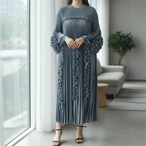 Elegant Selvedge Patchwork Pleated Dress