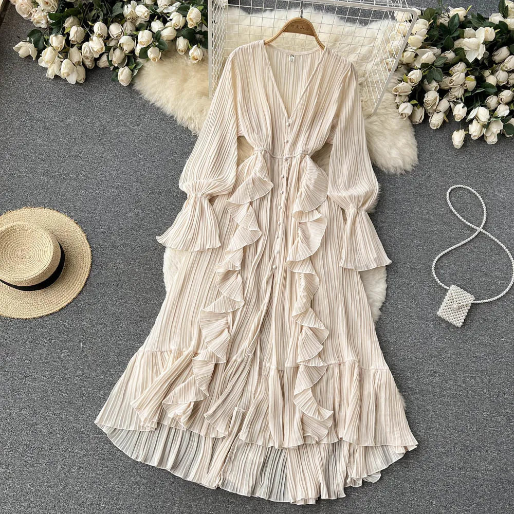 Chiffon Pleated Vintage Flare Dress