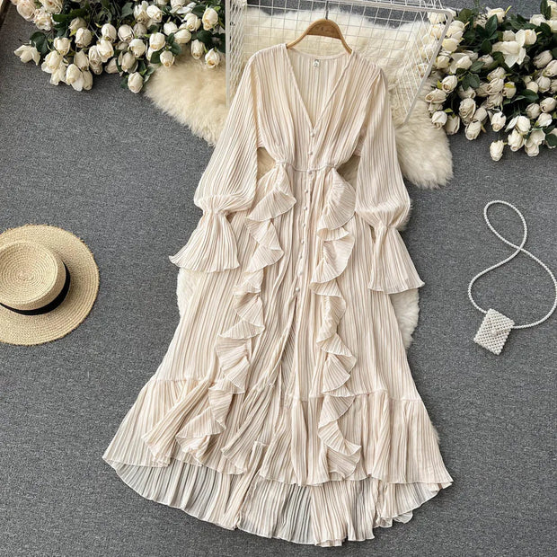 Chiffon Pleated Vintage Flare Dress