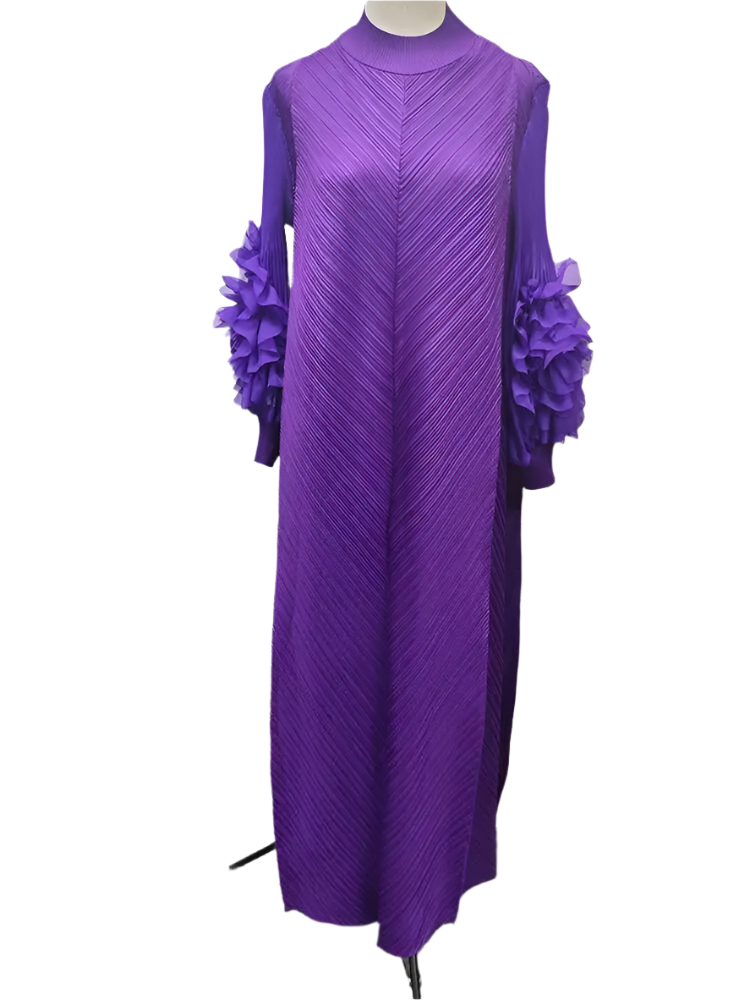 Maxi Pleated Round Neck Spliced Dress