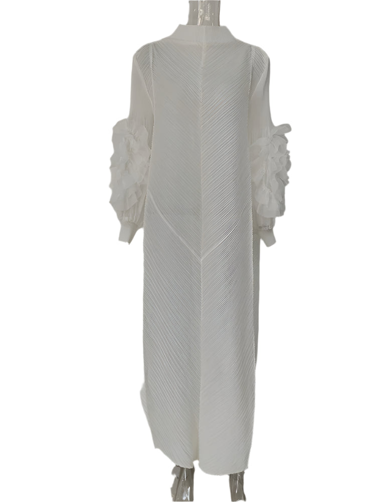 Maxi Pleated Round Neck Spliced Dress