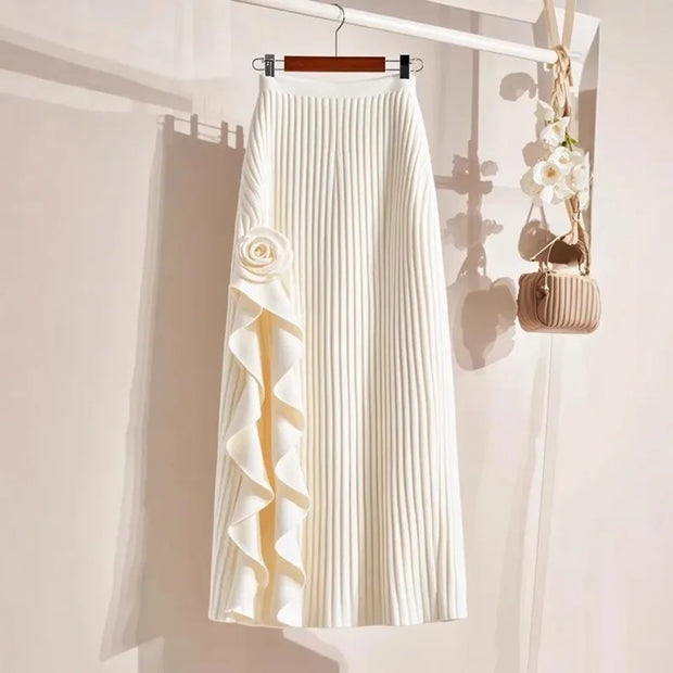 Elegant Floral Pleated Midi Skirt