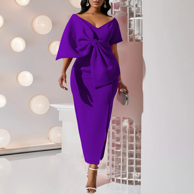Beautiful Big Bow High Slit Dress