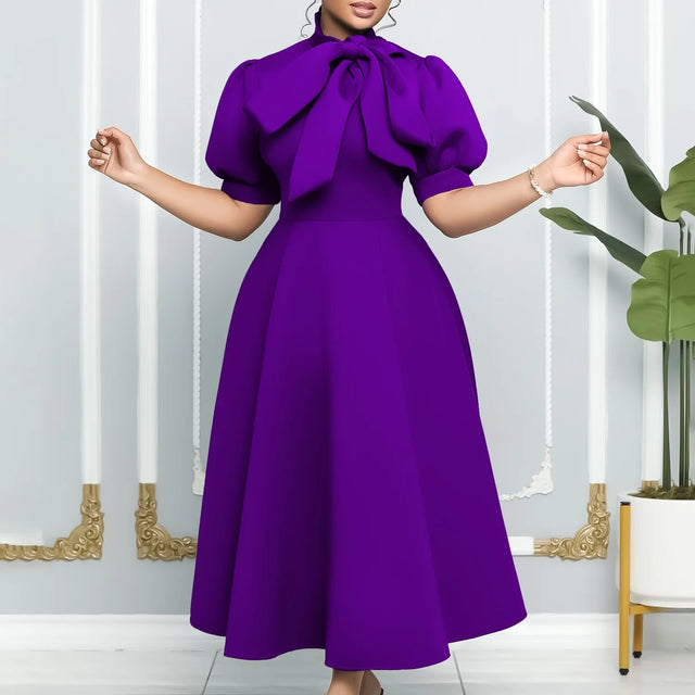 Elegant Luxury Bow Collar Dress - Short Sleeve