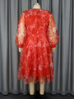 Floral Printed Red A-Line Midi Dress