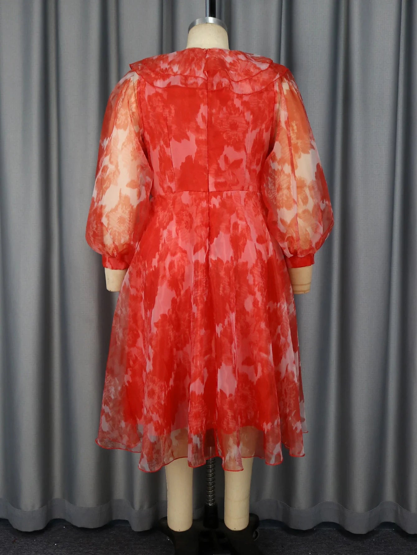 Floral Printed Red A-Line Midi Dress