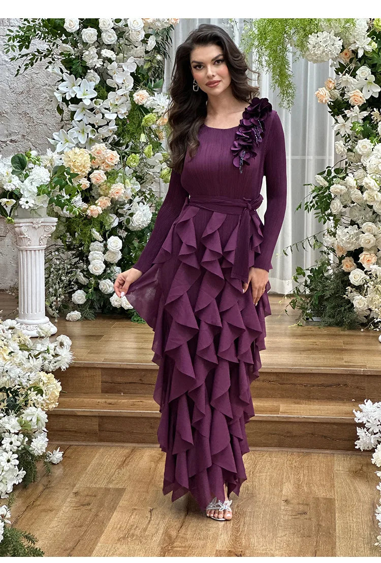 Elegant Flower Miyake Pleated Dress