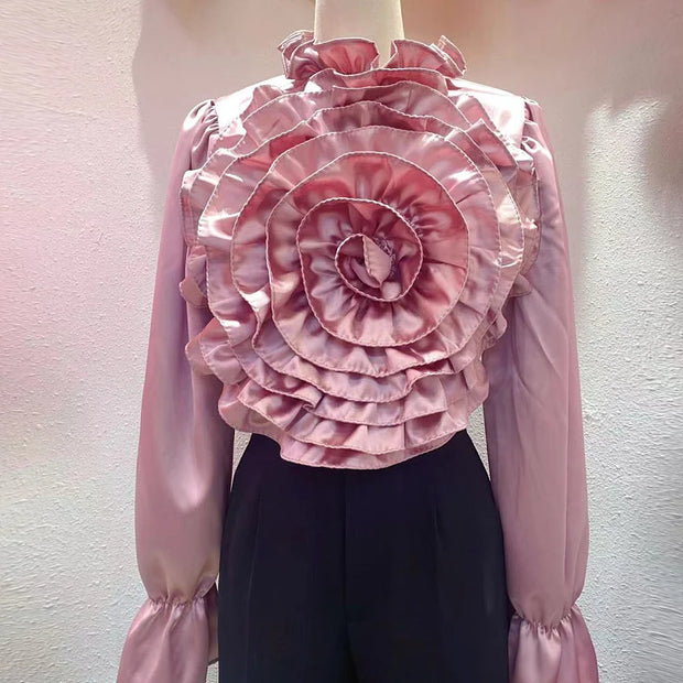 High-Grade 3D Flower Silky Blouse