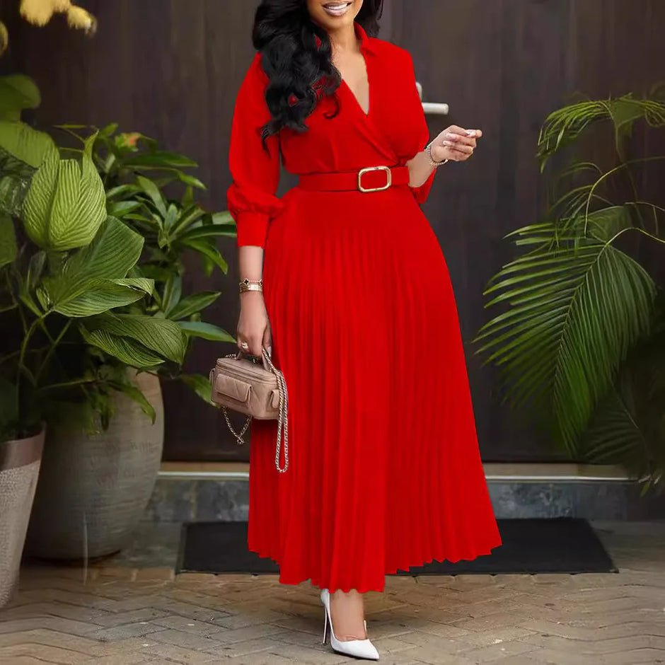 Elegant Lace-up Belted Party Dress