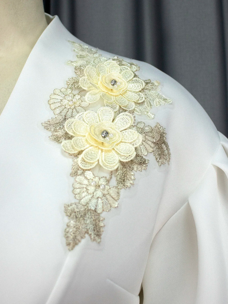 White Party Peplum V Neck Blouse (Top only)