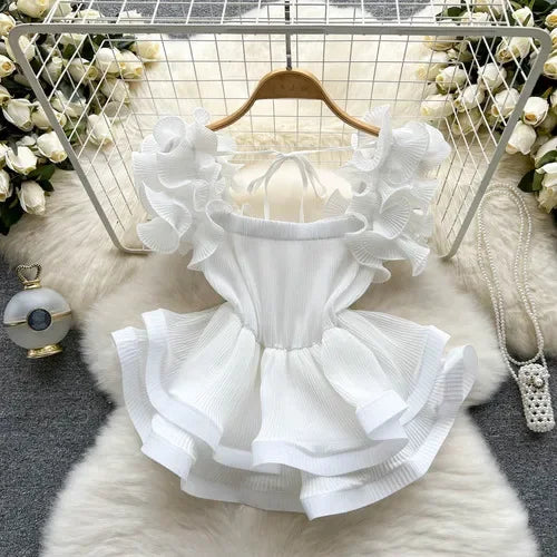 Ruffle Square-Neck Drawstring Blouse