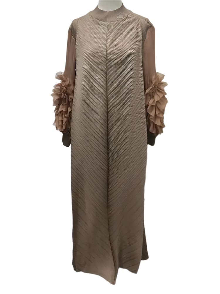 Maxi Pleated Round Neck Spliced Dress