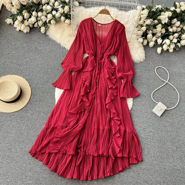 Chiffon Pleated Vintage Flare Dress