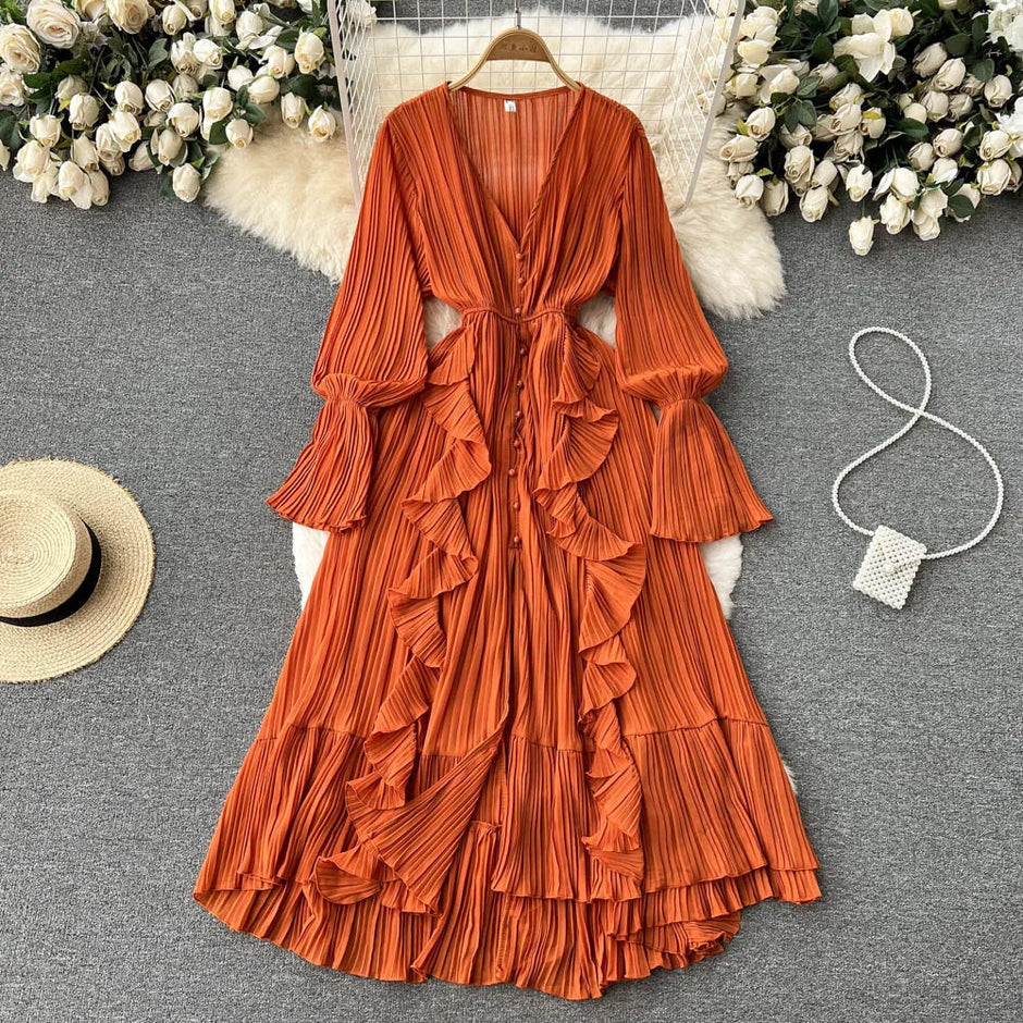 Chiffon Pleated Vintage Flare Dress