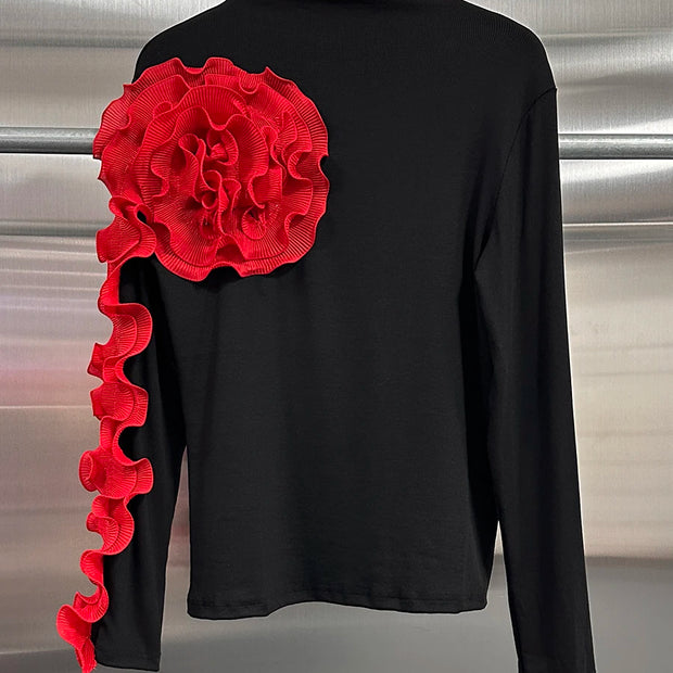 Spliced Turtleneck Petal Sleeve Blouse