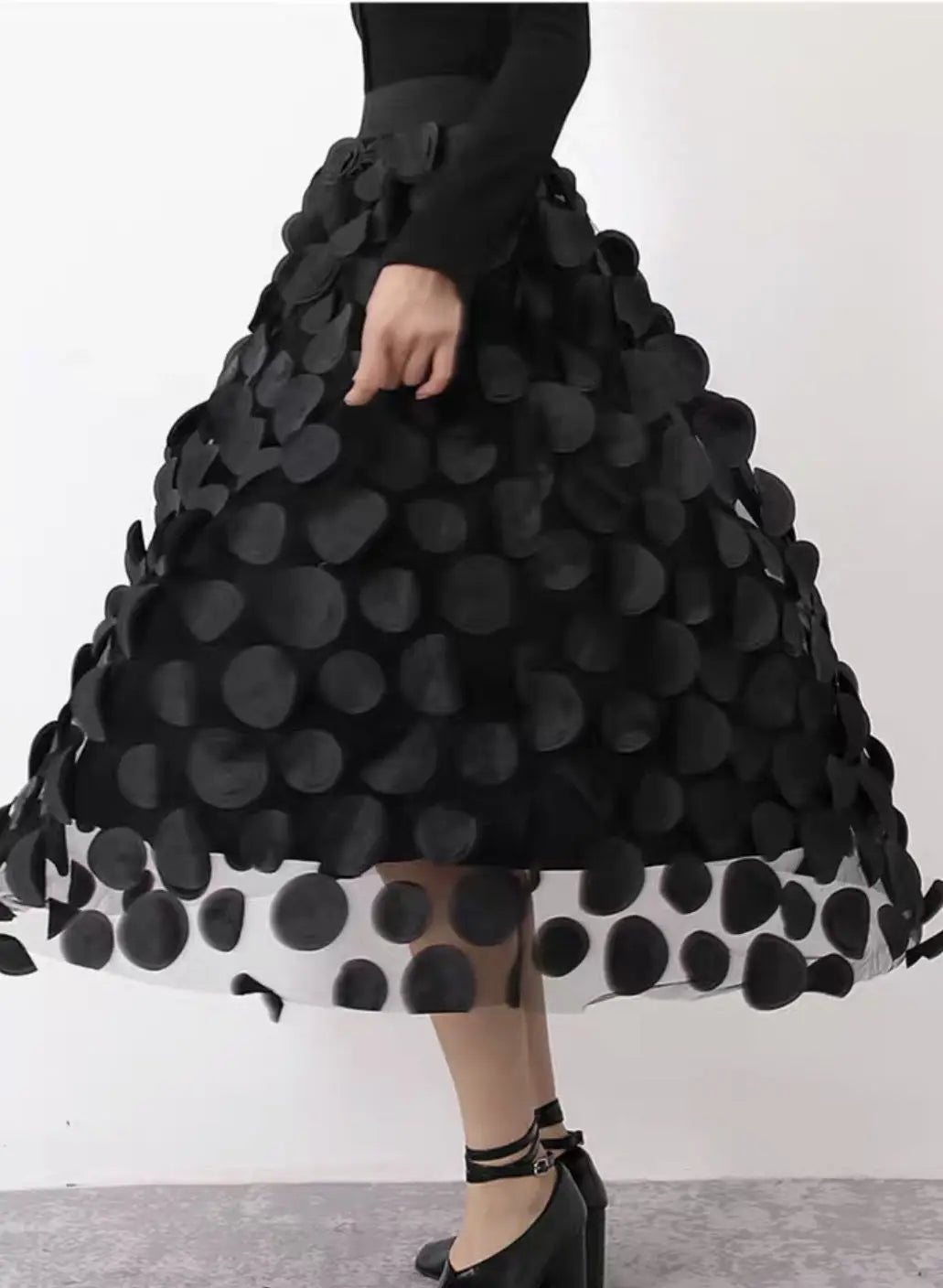Vintage Polka Dot 3D Tulle Mesh Skirt