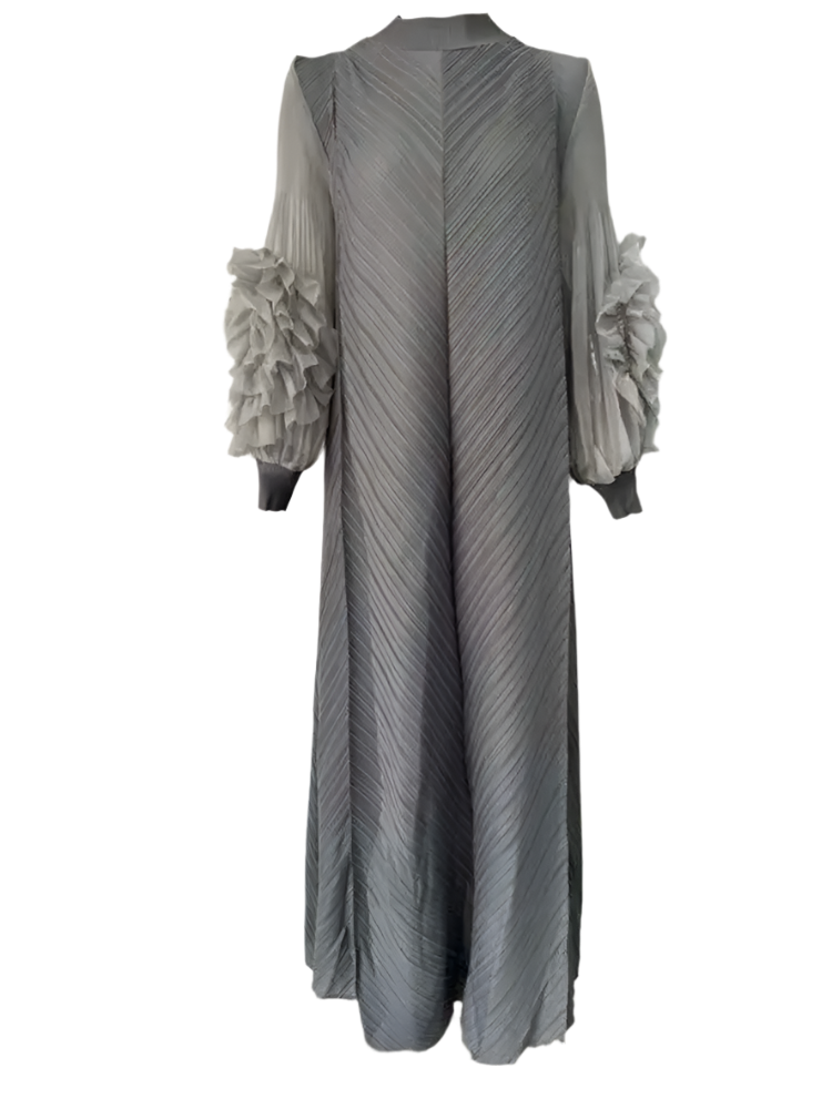 Maxi Pleated Round Neck Spliced Dress