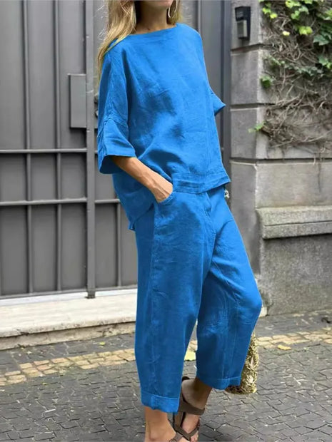 Cotton Linen Short-sleeved Spring and Summer Set