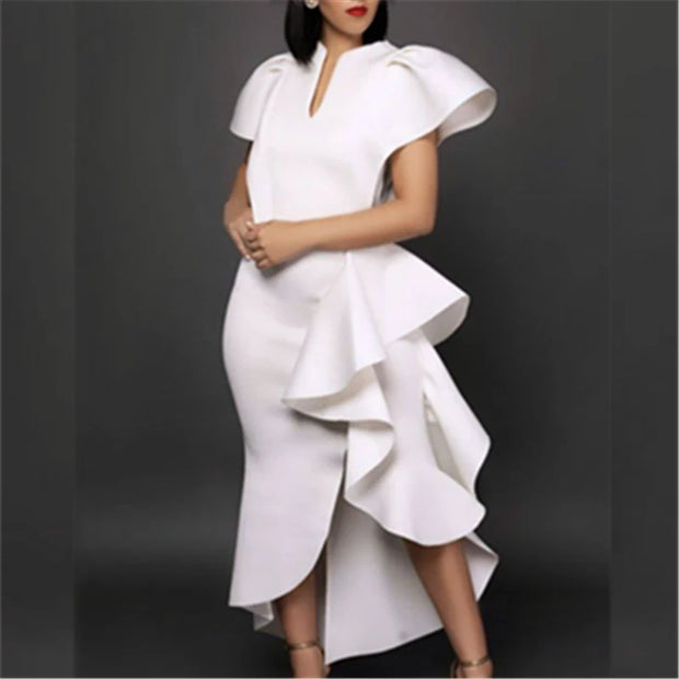 Elegant Ceremony Ruffle Slit Dress