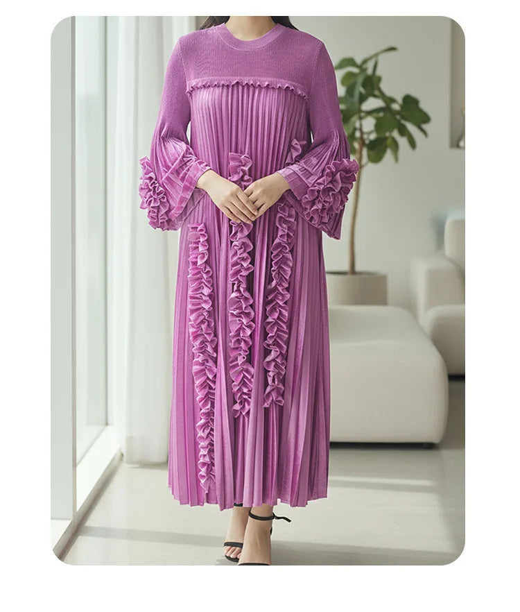 Elegant Selvedge Patchwork Pleated Dress