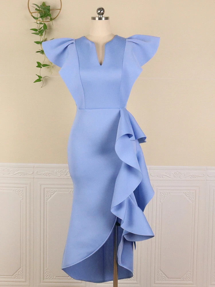 Elegant Ceremony Ruffle Slit Dress