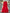 Red ruffled dress on a hanger with floral decorations in the background