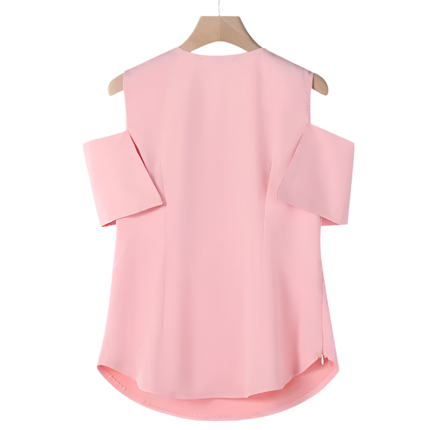 Pink sleeveless top on a hanger against a white background